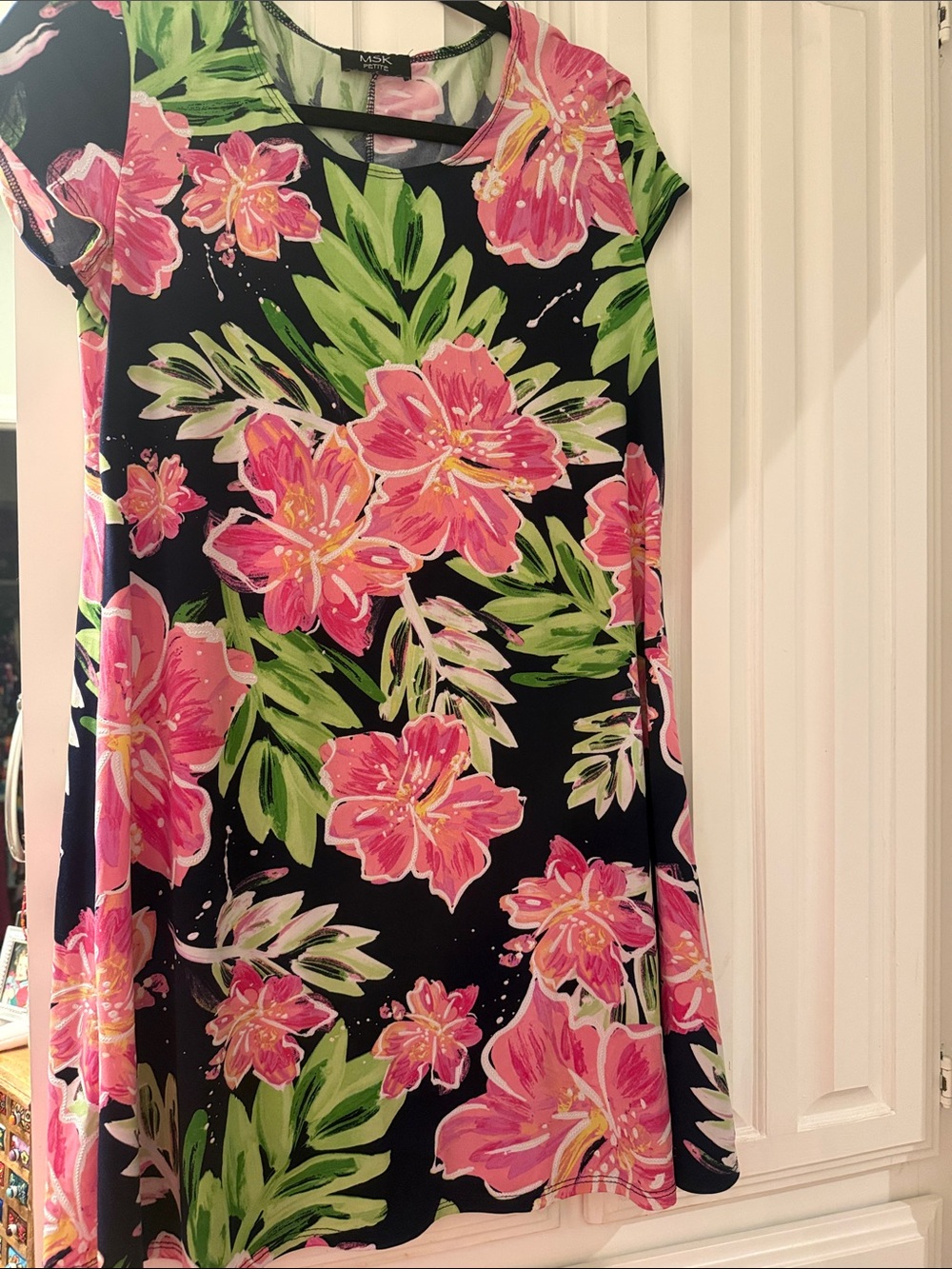 MSK Floral Swing Dress - Pink & Green